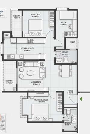 Floor Plan in 2 BHK Apartment at Sumadhura Belfort, Soukya Road – for Sale