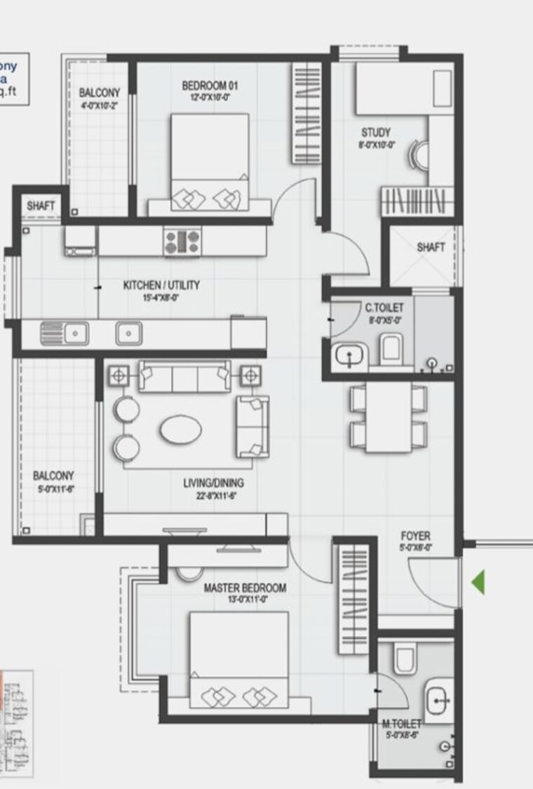 Floor Plan, sumadhura-belfort 2 Bedroom 1261 Sq.Ft. Apartment In Soukya Road Bangalore 10747243