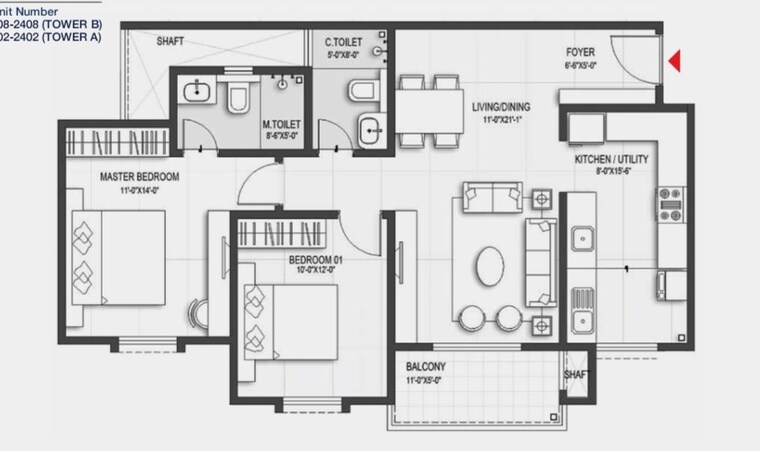 Floor Plan, sumadhura-belfort 2 Bedroom 1261 Sq.Ft. Apartment In Soukya Road Bangalore 10747243