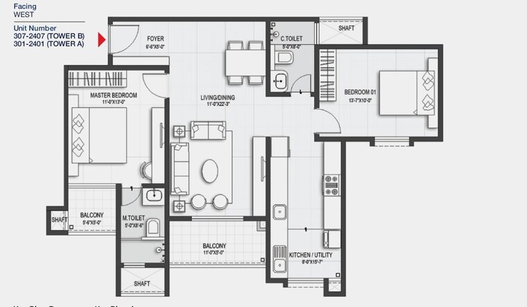 Floor Plan, sumadhura-belfort 2 Bedroom 1261 Sq.Ft. Apartment In Soukya Road Bangalore 10747243