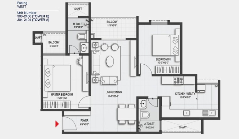 Floor Plan, sumadhura-belfort 2 Bedroom 1261 Sq.Ft. Apartment In Soukya Road Bangalore 10747243