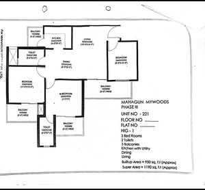 Floor Plan in 2.5 BHK Apartment at Mahagun Mywoods III, Sector 16c Greater Noida – for Sale