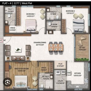 Floor Plan in 3 BHK Apartment at DSR The Address, Dommasandra – for Sale