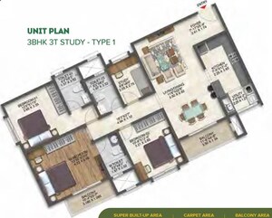 Floor Plan in 3 BHK Apartment at Brigade Calista, Budigere Cross – for Sale