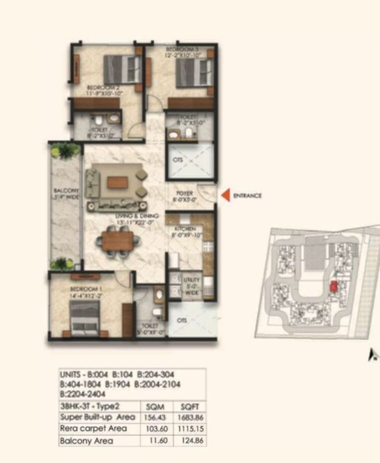 Floor Plan, ramsons-trendsquares-east-park-residences 3 Bedroom 1684 Sq.Ft. Apartment In Sarjapur Road Bangalore 10749391
