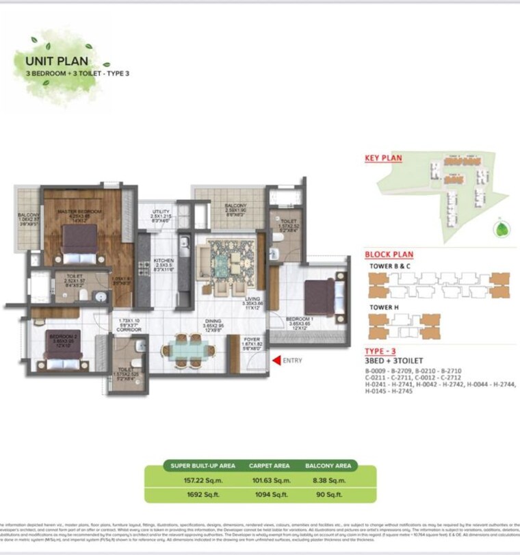 Floor Plan, brigade-sanctuary 3 Bedroom 1692 Sq.Ft. Apartment In Sarjapur Road Bangalore 10749418