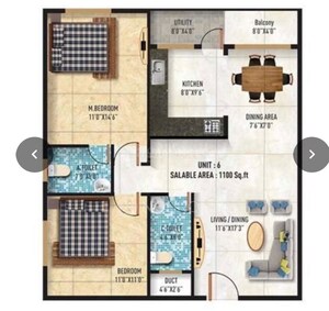 Floor Plan in 2 BHK Apartment at 5 Elements Ajantha Prime, Electronic City Phase I – for Sale