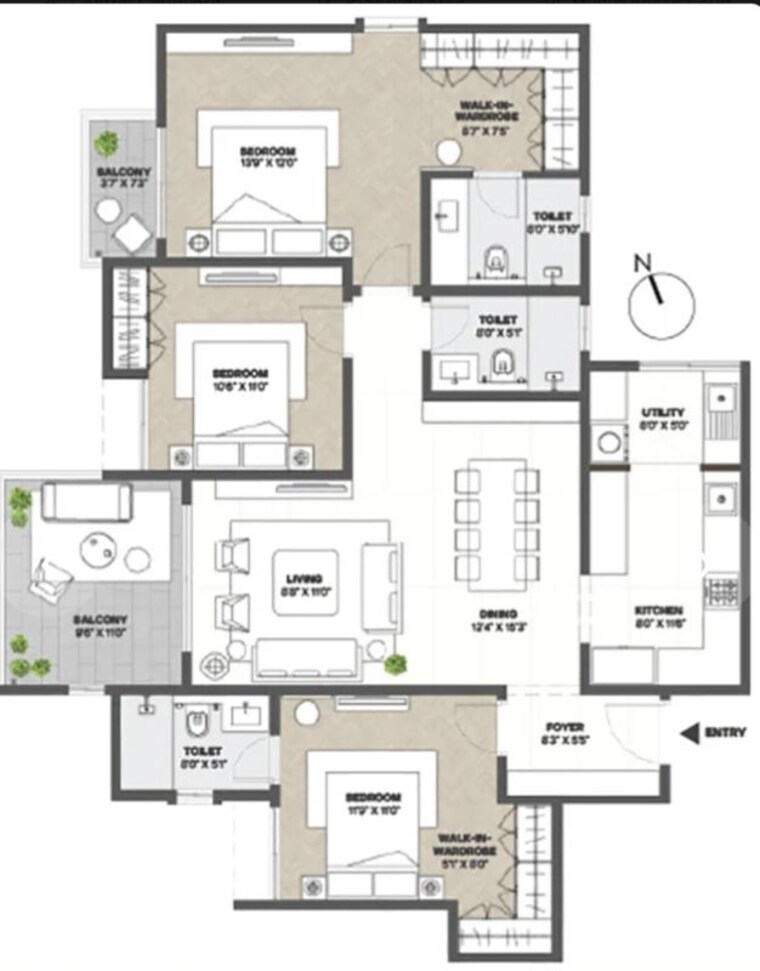 Floor Plan, assetz-ren-and-rei 3 Bedroom 1796 Sq.Ft. Apartment In Sarjapur Road Bangalore 10750621
