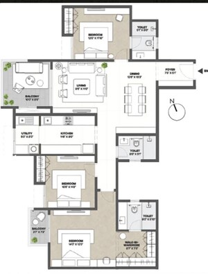 Floor Plan in 3 BHK Apartment at Assetz Ren And Rei, Sarjapur Road – for Sale