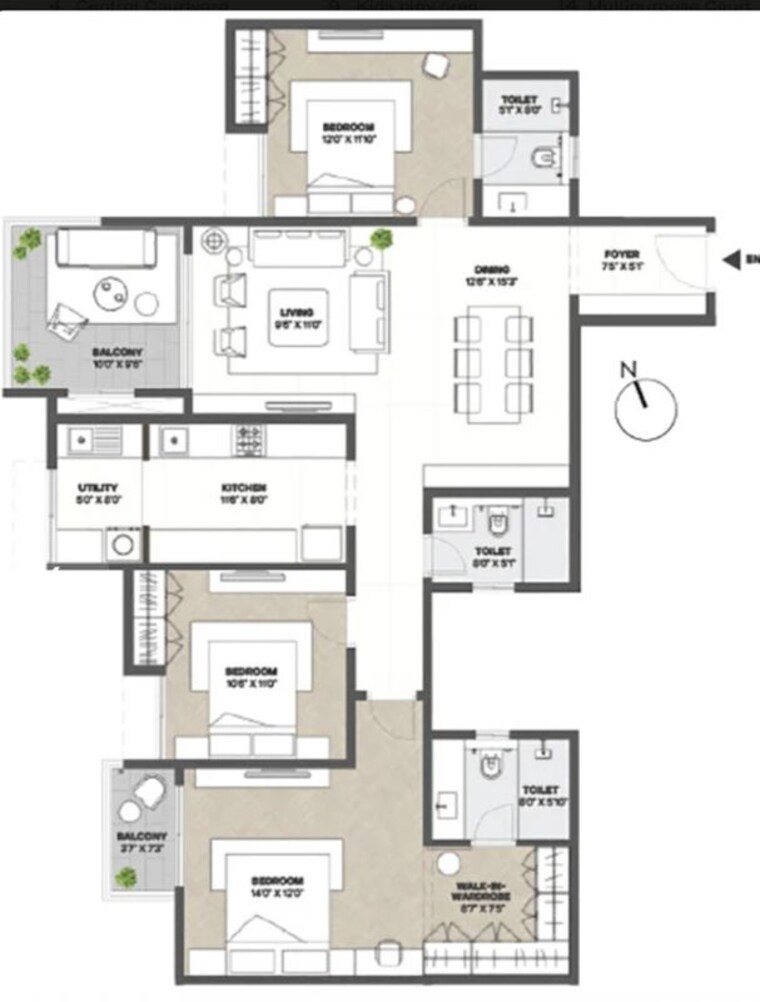 Floor Plan, assetz-ren-and-rei 3 Bedroom 1796 Sq.Ft. Apartment In Sarjapur Road Bangalore 10750621