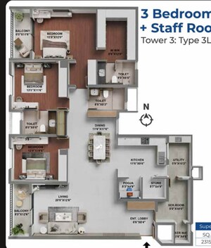 Floor Plan in 2 BHK Apartment at Adarsh Lakefront Phase 2, Marathahalli Orr – for Sale
