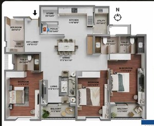 Floor Plan in 2 BHK Apartment at Adarsh Lakefront Phase 2, Marathahalli Orr – for Sale