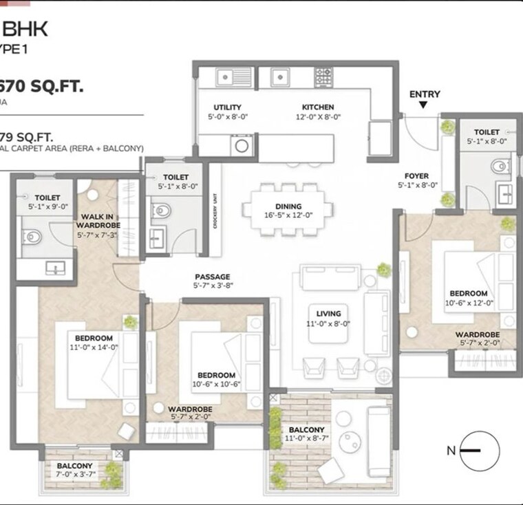 Floor Plan, assetz-sora-and-saki 3 Bedroom 1670 Sq.Ft. Apartment In Bagaluru Bangalore 10750934