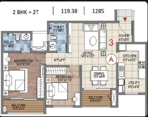Floor Plan in 2 BHK Apartment at Sattva Songbird, Budigere Cross – for Sale