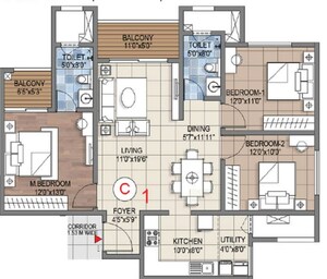 Floor Plan in 2 BHK Apartment at Sattva Songbird, Budigere Cross – for Sale