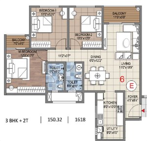Floor Plan in 2 BHK Apartment at Sattva Songbird, Budigere Cross – for Sale