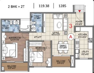 Floor Plan in 2 BHK Apartment at Sattva Songbird, Budigere Cross – for Sale