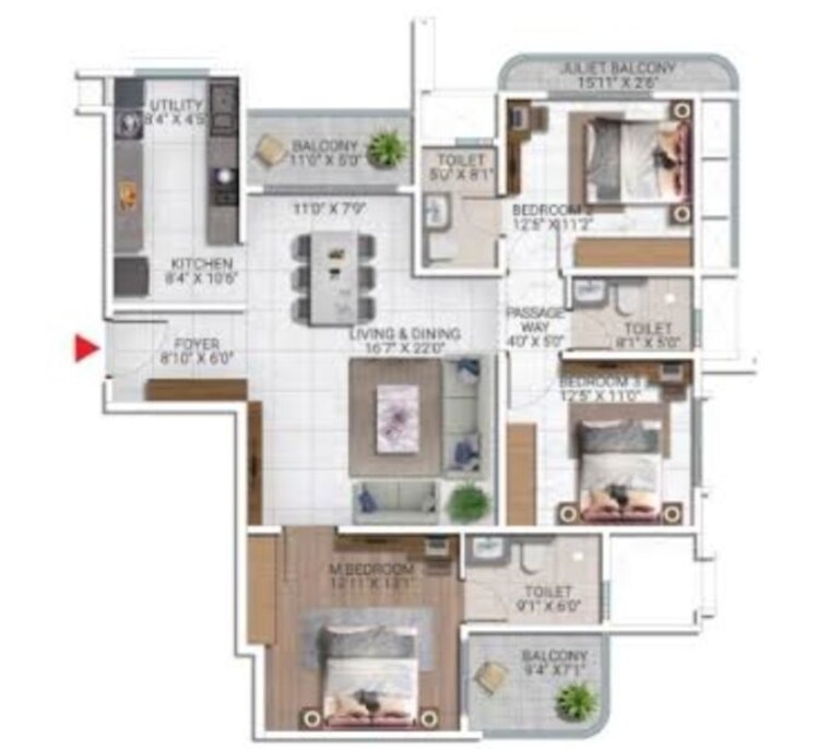 Floor Plan, sattva-city 2 Bedroom 1306 Sq.Ft. Apartment In International Airport Road Bangalore 10750986