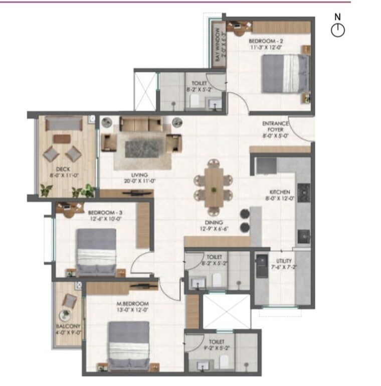 Floor Plan, disha-pursuit-of-radiance 2 Bedroom 1278 Sq.Ft. Apartment In Varthur Bangalore 10750815