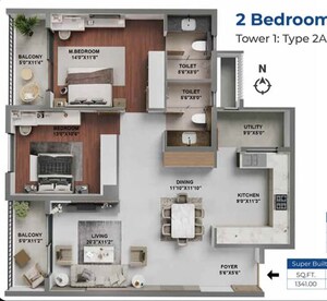 Floor Plan in 3 BHK Apartment at Adarsh Lakefront Phase 2, Marathahalli Orr – for Sale