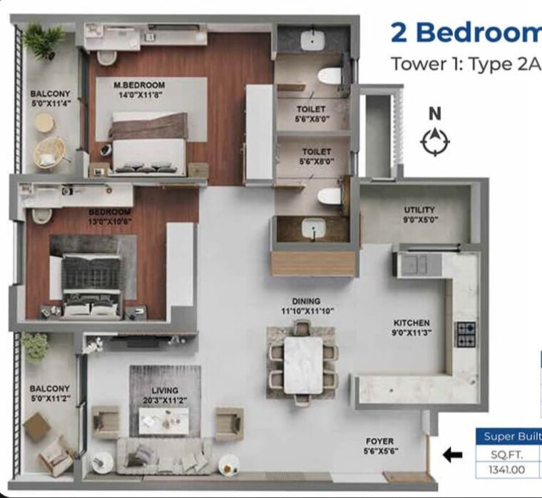 Floor Plan, adarsh-lakefront-phase-2 3 Bedroom 1915 Sq.Ft. Apartment In Marathahalli Orr Bangalore 10750850