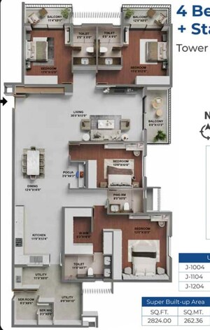 Floor Plan in 3 BHK Apartment at Adarsh Lakefront Phase 2, Marathahalli Orr – for Sale