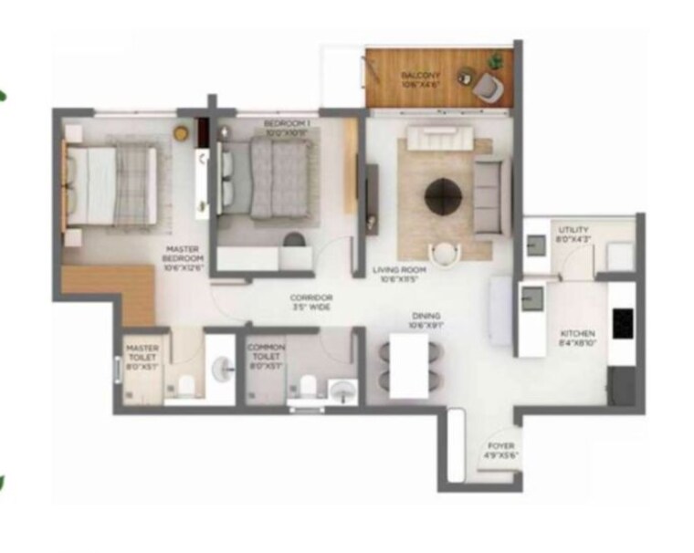 Floor Plan, godrej-parkshire 2 Bedroom 1200 Sq.Ft. Apartment In Hoskote Bangalore 10750836