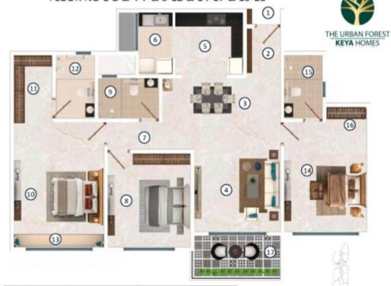 Floor Plan, keya-the-urban-forest 3 Bedroom 1718 Sq.Ft. Apartment In Kasavanahalli Bangalore 10750714