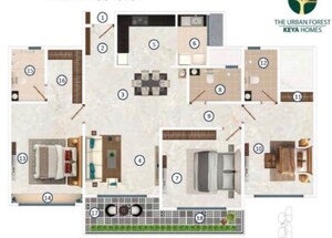 Floor Plan in 3 BHK Apartment at Keya The Urban Forest, Kasavanahalli – for Sale