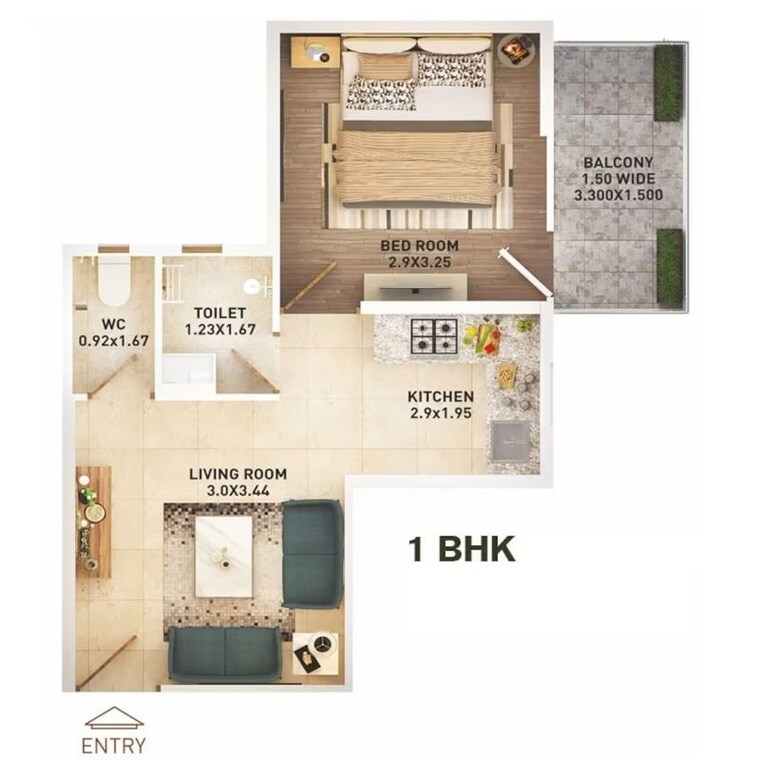Floor Plan, pyramid-altia 1 Bedroom 368 Sq.Ft. Apartment In Sector 70 Gurgaon 10754086