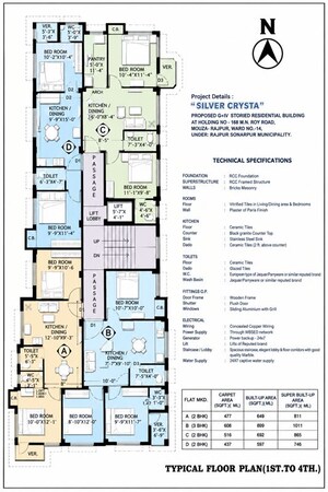 Floor Plan in 3 BHK Apartment at Sonarpur – for Sale