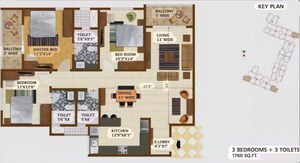 Floor Plan in 3 BHK Apartment at Brigade Northridge, Kogilu Road – for Sale
