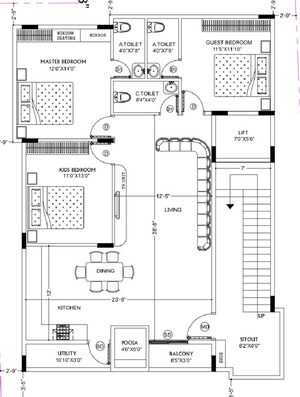 Floor Plan in 3 BHK Apartment at HM Fort St John, St Johns Road – for Sale