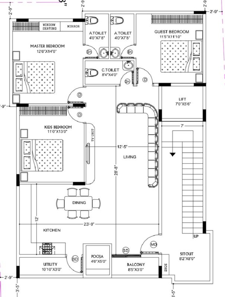 Floor Plan, hm-fort-st-john 3 Bedroom 2100 Sq.Ft. Apartment In St Johns Road Bangalore 10754505