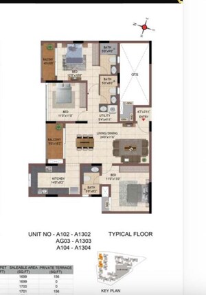Floor Plan in 3 BHK Apartment at Casagrand Flamingo, Hsr Layout – for Sale