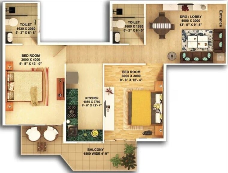 Floor Plan, pyramid-urban-homes-3 2 Bedroom 768 Sq.Ft. Apartment In Sector 67a Gurgaon 10756213