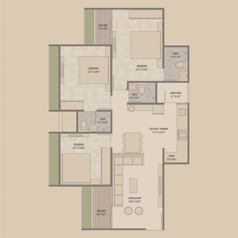 Floor Plan, swastik-promont 3 Bedroom 902 Sq.Ft. Apartment In Ghuma Ahmedabad 10756289
