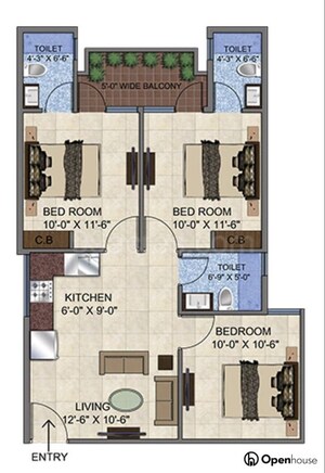 Floor Plan in 3 BHK Apartment at GLS Avenue 51, Sector 92 – for Sale