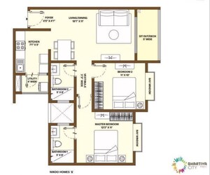 Floor Plan in 2 BHK Apartment at Bhartiya City Nikoo Homes 4, Thanisandra Main Road – for Sale
