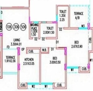 Floor Plan in 2 BHK Apartment at Balewadi – for Rent