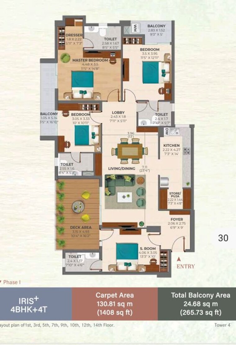 Floor Plan, ss-linden 4 Bedroom 2800 Sq.Ft. Builder Floor In Sector 84 Gurgaon 10759037