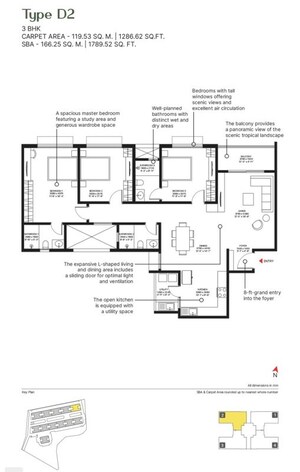 Floor Plan in 3 BHK Apartment at Sobha Ayana, Panathur – for Sale