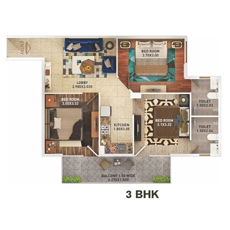 Floor Plan, pyramid-altia 3 Bedroom 742 Sq.Ft. Apartment In Sector 70 Gurgaon 10761320