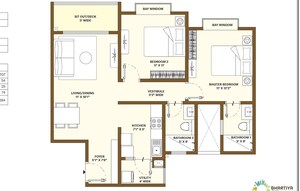 Floor Plan in 2 BHK Apartment at Bhartiya Nikoo Homes, Thanisandra Main Road – for Sale