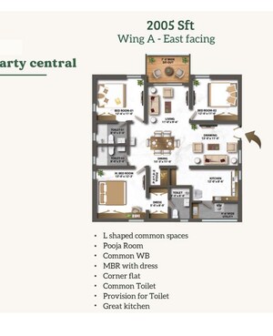 Floor Plan in 3 BHK Apartment at Maharaja Kosmopolis, Kollur – for Sale