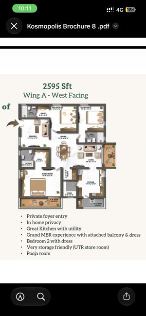 Floor Plan in 3 BHK Apartment at Maharaja Kosmopolis, Kollur – for Sale