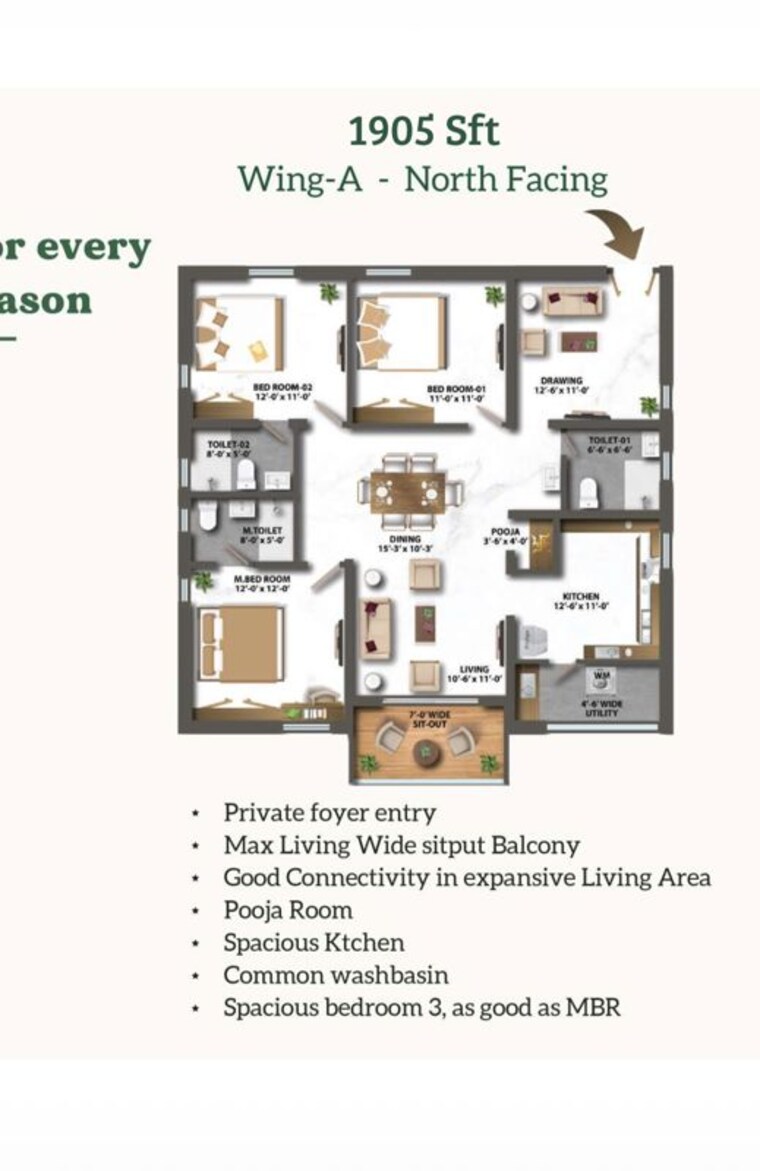 Floor Plan, maharaja-kosmopolis 3 Bedroom 1765 Sq.Ft. Apartment In Kollur Hyderabad 10762550