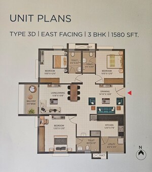Floor Plan in 3 BHK Apartment at Ramky One Orbit, Nallagandla – for Sale