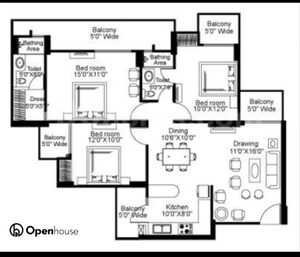 Floor Plan in 3 BHK Apartment at Exotica Fresco, Sector 137 – for Sale
