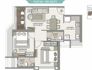 Floor Plan in 1 BHK Apartment at Tharwani Palladian, Kharghar – for Sale